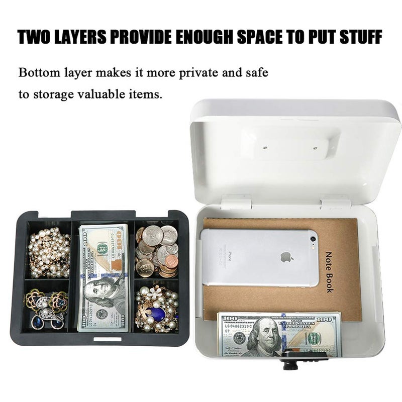 Jssmst Large Cash Box with Combination Lock â€“ Durable Metal Cash Box with Money Tray white(9.8 x 7.9 x 3.5), SM-CB07005L - Image 2